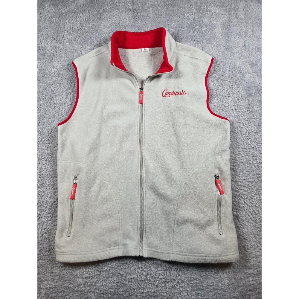 St Louis Cardinals MLB Fleece Vest Full Zip Cream Red Mens XL